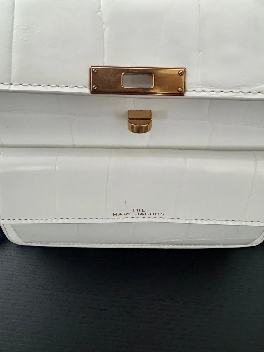 Marc Jacobs White Croc-Embossed Satchel with Black Chain Strap
